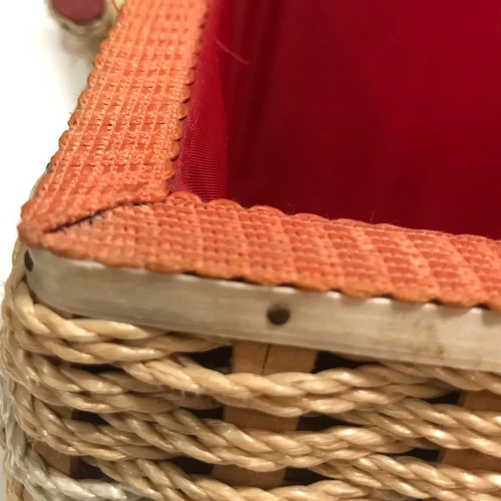 Vintage Birds & Floral Woven Wicker Sewing Basket